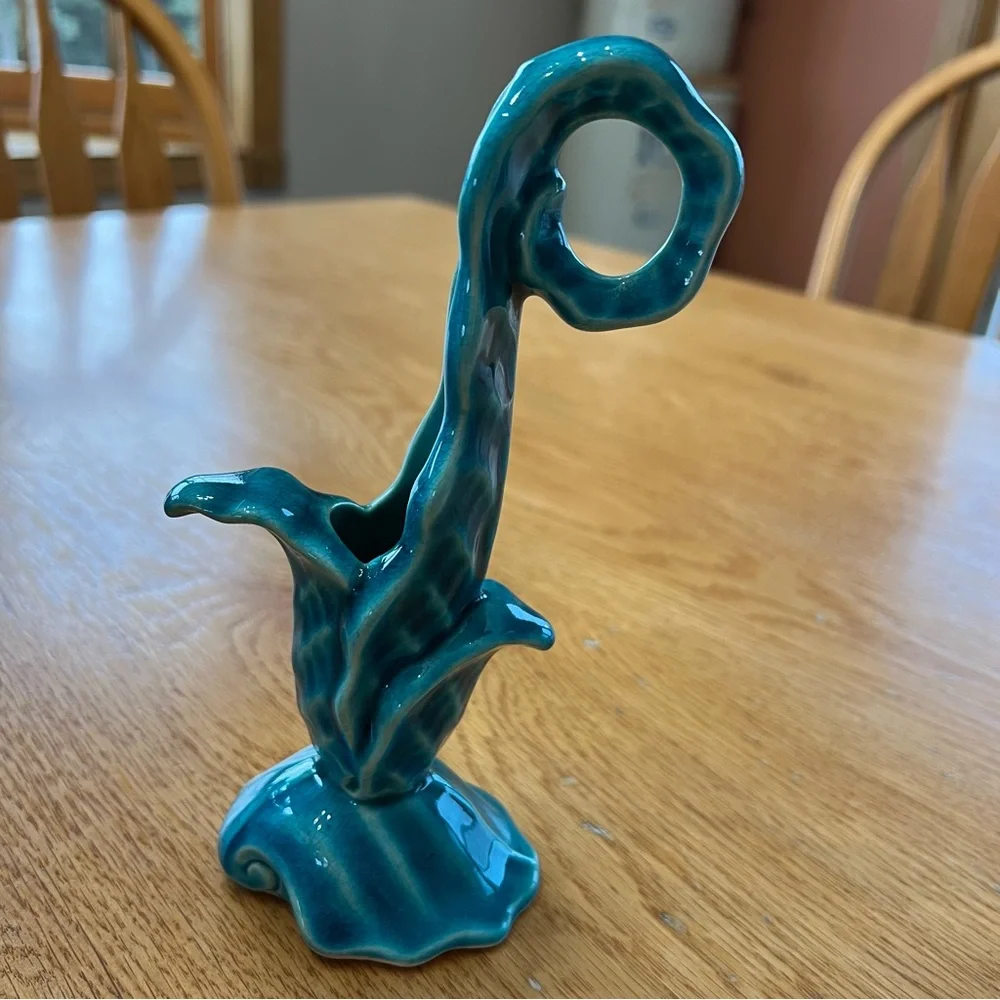 Vintage Turquoise Ceramic Bud Vase with Unique Design